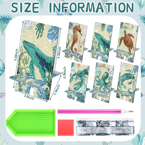 Saillong 6 Pcs Sea Animals Diamond Art Phone Stand, Cell Phone Holder - style: Sea Animals