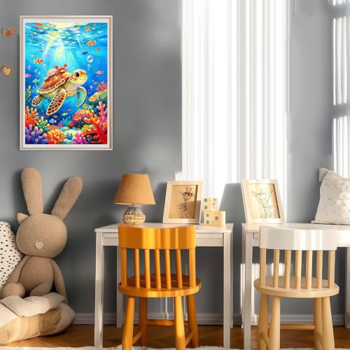 HITO Sea Turtle Paint by Numbers Kit for Kids with Frame Easel 8x12 inch - color: Cute Ocean Turtle