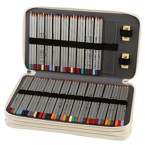 300 Slots Canvas Pencil Case 4-Layer Zipped Holder w/Handle - color: White, size: 300