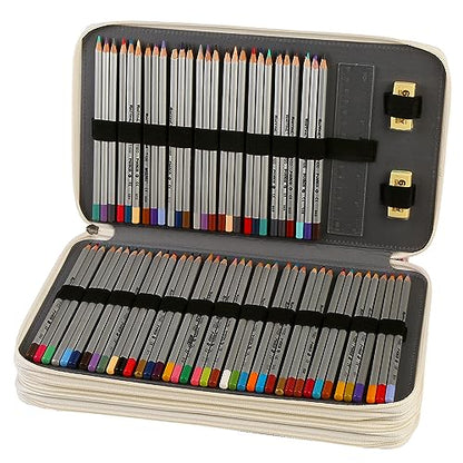 300 Slots Canvas Pencil Case 4-Layer Zipped Holder w/Handle - color: White, size: 300