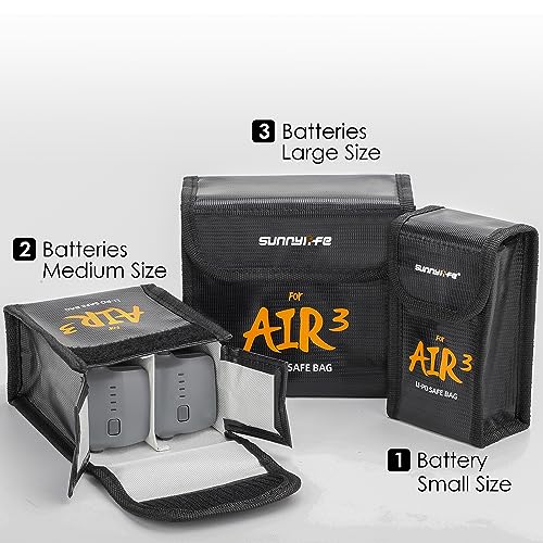 CAPART Battery Safe Bag for DJI Air 3 Drone, Storage Bag Fireproof Safety Charging Bag (Small Size 3pcs)