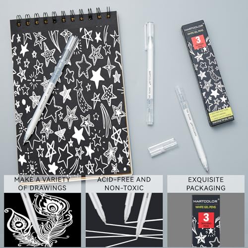 MARTCOLOR White Gel Pens, 1.0mm Extra Fine Opaque Archival Ink Pens, 3 Pack - color: White