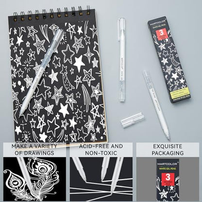 MARTCOLOR White Gel Pens, 1.0mm Extra Fine Opaque Archival Ink Pens, 3 Pack - color: White