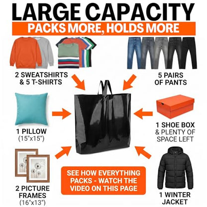19x15 Large Plastic Shopping Bags for Small Business with Handles - color: Black