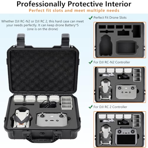 Hard Case for DJI Mini 4 Pro, Waterproof Carrying Case with Strap Fits For All DJI Mini 4 Pro Fly More Combo Drone Accessories (Compatible with RC2/RC/N1/N2 Controller)