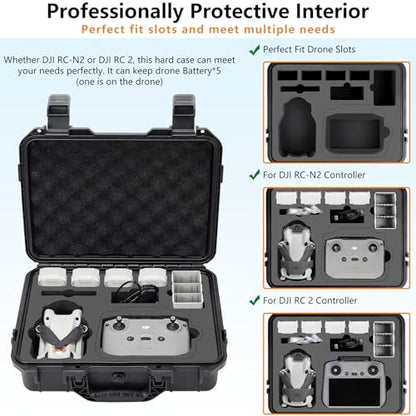 Hard Case for DJI Mini 4 Pro, Waterproof Carrying Case with Strap Fits For All DJI Mini 4 Pro Fly More Combo Drone Accessories (Compatible with RC2/RC/N1/N2 Controller)