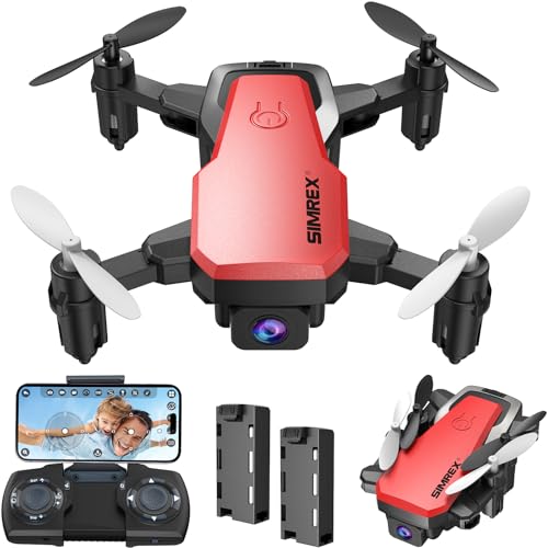 SIMREX Mini Drone with 720P Camera for Kids & Beginners - Foldable RC Quadcopter, Optical Flow Positioning, Altitude Hold, 3D Flip, 2 Batteries 20Min Flight, Safe & Easy Indoor Outdoor Flying Toy Gift, Red - color: Red