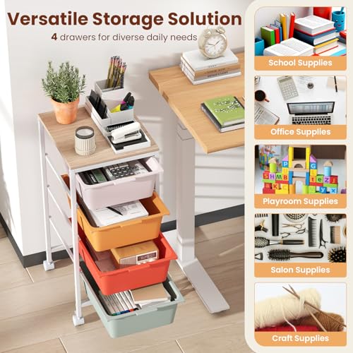 RELAX4LIFE 4-Drawer Rolling Storage Cart w/Lockable Wheels(Macaron) - color: Macaron, size: 28”H