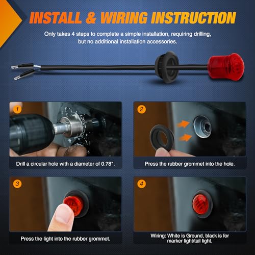 Nilight 3/4" Round Marker Light 10PCS Red LED Clearance 2 Connectors - color: 10pcs 2Pin Red