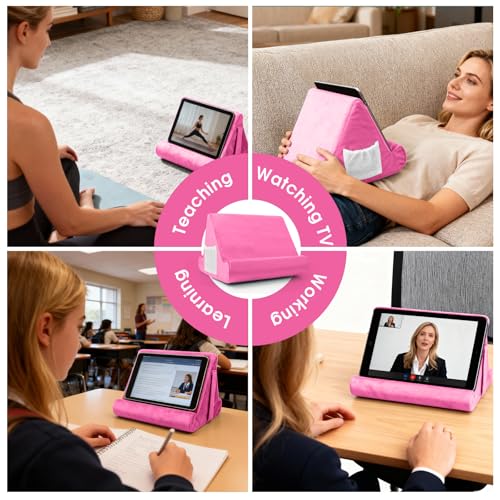 Universal Multi-Angle Tablet Holder - Soft Pad Stand with Net Pocket & Phone Stands for Lap, Knee, Sofa and Bed(Pink) - color: Pink