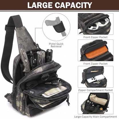 Tactical Sling Bag Backpack, RFID Blocking Crossbody Shoulder Bag for Men - color: Black CM
