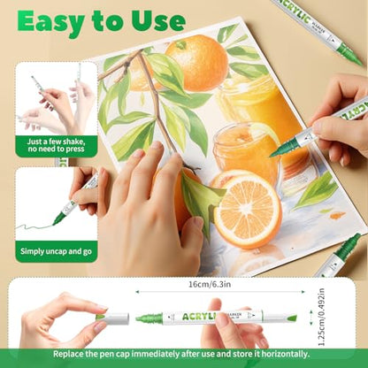 Green Acrylic Paint Pens, Water Based 12 Colors Dual Tip - color: Green Series