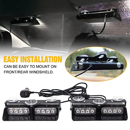 XRIDONSEN 2 in 1 Dash Strobe Lights White 16 LED Windshield Lights - color: White