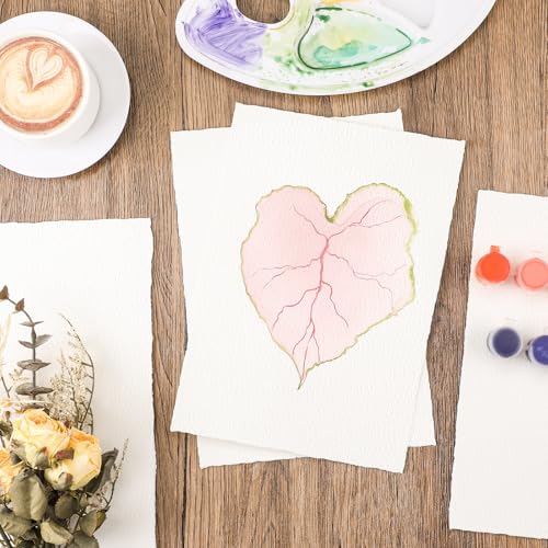 25 Sheets Watercolor Paper 7 x 10 in, 300 GSM, Deckled Edge, Ivory - size: 7 x 10 inch