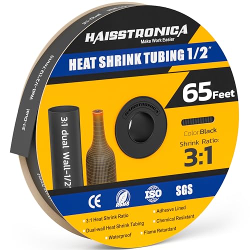 haisstronica 65Ft 3:1 Heat Shrink Tubing Roll 1/2" Black - color: Black, size: 1/2inch