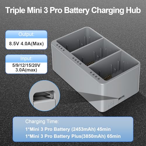 Mini 3/4 Pro Battery Plus 2 Pack and Two-Way Charging Hub, 3850mAh Replacement Intelligent Flight Battery Compatible with DJI Mini 3/4 Pro Drone, 47 Mins Max Flight Time