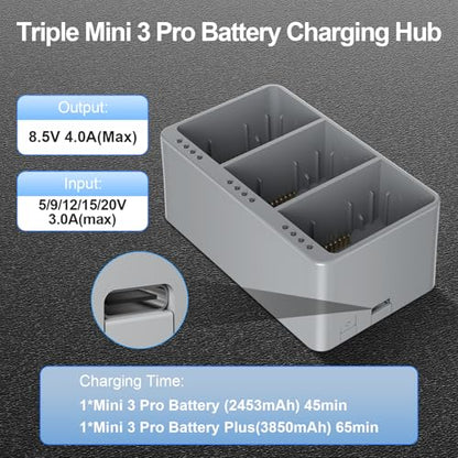 Mini 3/4 Pro Battery Plus 2 Pack and Two-Way Charging Hub, 3850mAh Replacement Intelligent Flight Battery Compatible with DJI Mini 3/4 Pro Drone, 47 Mins Max Flight Time