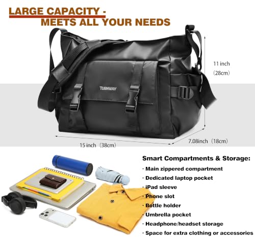 TurnWay messenger bag,Large Capacity Crossbody bags for men women.15×7×11in - color: Black