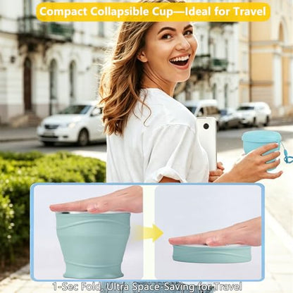 IYYI Collapsible Cup for Travel, Upgraded Foldable Cup with Lid - color: Sakura Pink
