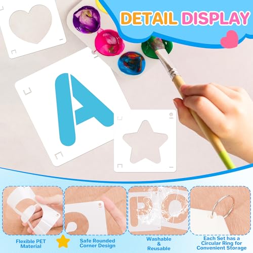 Letter Stencils 80Pcs 3&4Inch Large Alphabet Number Reusable Stencils - size: 3Inch+4Inch