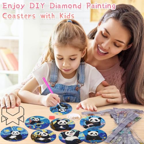Leatrice 8 Pcs Diamond Art Coasters Small Diamond Painting Kits for Adults - color: AA Panda
