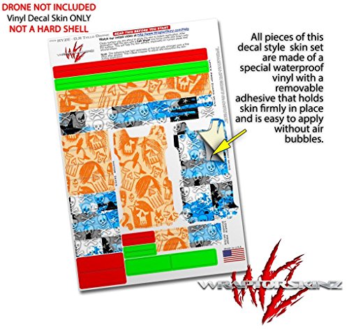 Skin Decal Wrap 2 Pack Compatible with DJI Ryze Tello Skull Sketches Orange Drone NOT Included