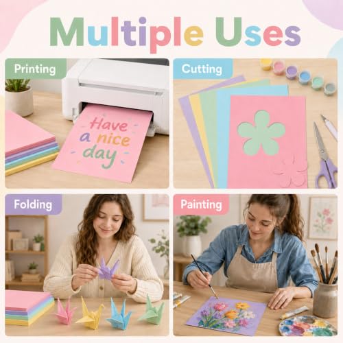 100 Sheets Pastel Construction Paper Assorted Color Pastel Cardstock Thick