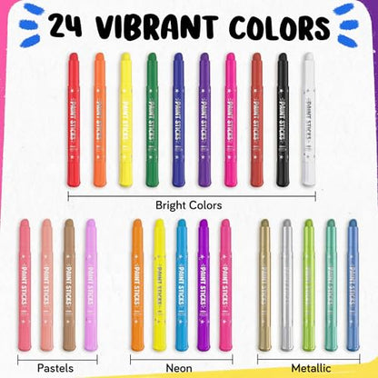 24 Thin Washable Paint Sticks for Kids, Painting Crayons w/Coloring Book - color: 24 Thin