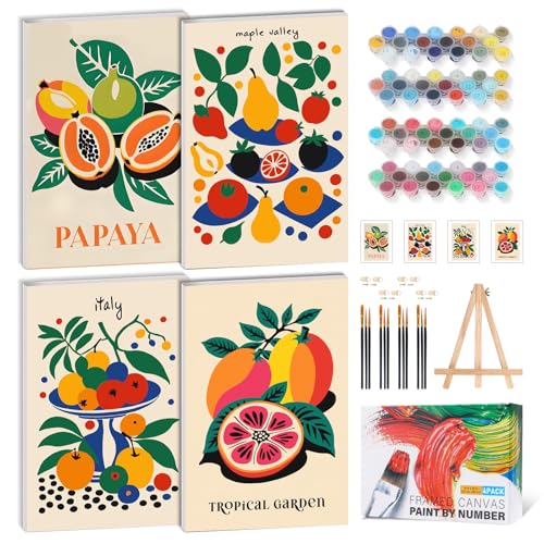 4 Pack Framed Paint by Numbers Kit for Adults, Tropical Fruit, 8 x 12 Inch - color: TRTDOP4F204