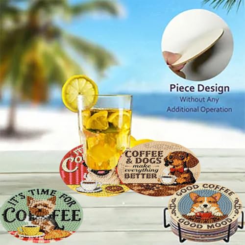 8 Pack Diamond Art Coasters, Coffee Dog Diamond Painting Coasters - color: Coffee Dog Coasters-a