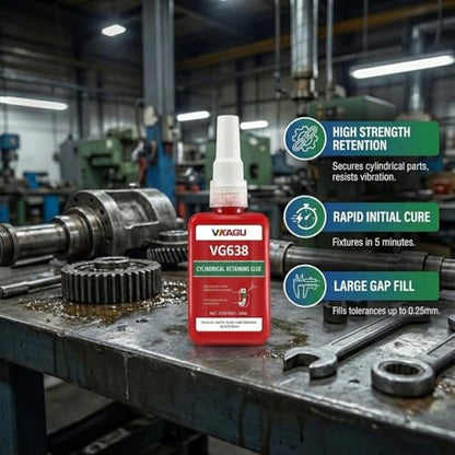 VG638 Retaining Compound (1.69 fl oz, 4 Pack), High Strength Bearing Mount & Cylindrical Adhesive - Industrial Bulk Supply for Workshops - Restores Worn Parts, Fast Cure, 0.01 in Gap Fill - size: VG638, style: 4 Pack