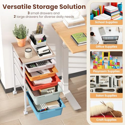 RELAX4LIFE 5-Drawer Rolling Storage Cart w/Lockable Wheels(Macaron) - color: Macaron, size: 25”H