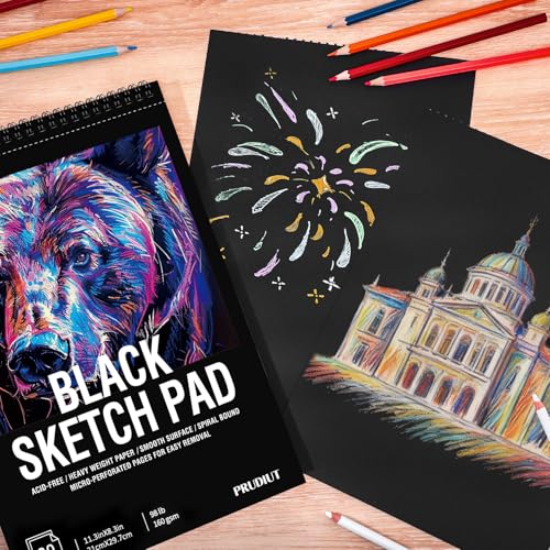 Black Paper Sketchbook 8.3 × 11.7 in, 30 Sheets, 160gsm, Spiral Bound - size: 8.3×11.3 Inch (1 pack)