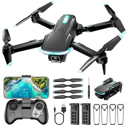 Drone with Camera 1080P HD, FPV Foldable Mini Drone for Beginners Kids Boys Girls, with 2 recharging Batteries, Carrying Case, One Key Start, Stable Hover, Trajectory Flight, Toys Gifts (Black)
