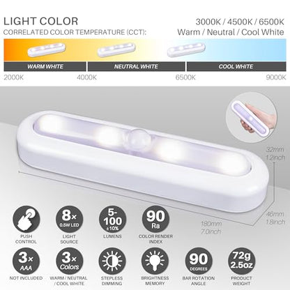 STAR-SPANGLED 7” Dimmable LED Stick on Push Tap Lights AAA Battery, 3 Pack - color: 3 Color Modes & Dimmable, size: 7 inch, Push Control (3 Pack)