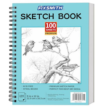 FIXSMITH 9"X12" Sketch Book, 100 Sheets, 68 lb/100gsm Sketchbook, Blue - color: Blue, size: 9"x12"-1 Pack