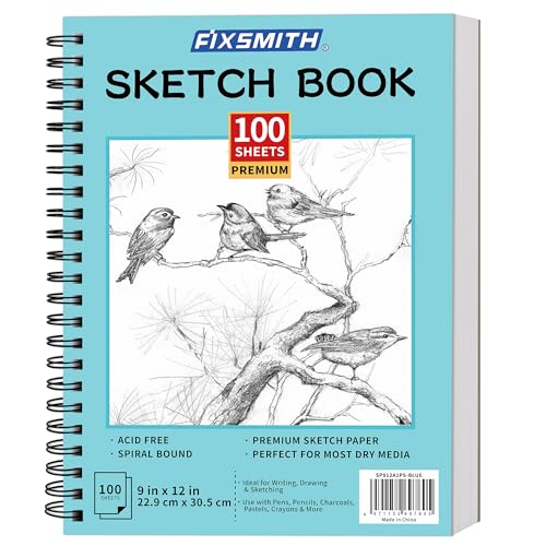 FIXSMITH 9"X12" Sketch Book, 100 Sheets, 68 lb/100gsm Sketchbook, Blue - color: Blue, size: 9"x12"-1 Pack