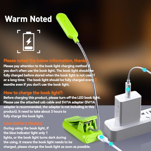 VAVOFO Rechargeable Reading Light, Clip on Book Light for Reading in Bed - color: Neon Green