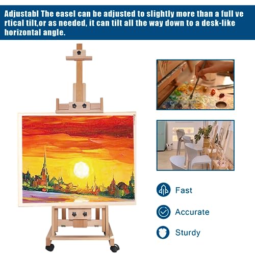56 to 91" Adjustable Large Movable Artist Studio Easel Wooden Art Stand H-Frame