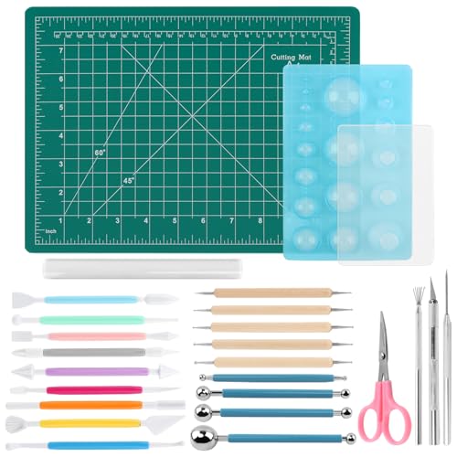Polymer Clay Tools, Acrylic Roller Pin, Clay Sculpting Tools for Ceramic Craft, Rectangle Sheet Press Board Wire Texture Set Needle Detail Modelling Supplies(Size:26 Pcs)