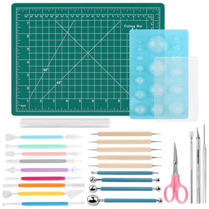 Polymer Clay Tools, Acrylic Roller Pin, Clay Sculpting Tools for Ceramic Craft, Rectangle Sheet Press Board Wire Texture Set Needle Detail Modelling Supplies(Size:26 Pcs)