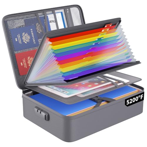 ENGPOW Fireproof File Organizer Bag with 13 Pockets Accordion File Folder - color: Gray, size: 15.1" x 11.2" x 4.3",Colorful