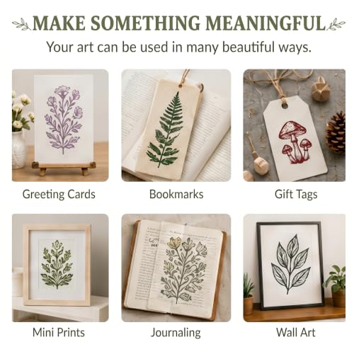 7Pcs 4"×6" Linocut Printmaking Kit, 2 Rubber Carving Blocks with Tracing Papers & Blank Cards