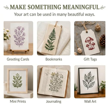 7Pcs 4"×6" Linocut Printmaking Kit, 2 Rubber Carving Blocks with Tracing Papers & Blank Cards