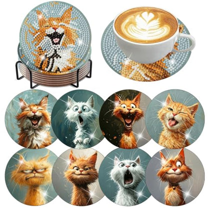 8 PCS Diamond Art Coasters Kit for Adults,Fun Cat Diamond Painting Coasters - color: Cat-1