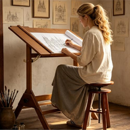 MEEDEN Wood Adjustable Drafting Table: 35.5" x 23.5" Wooden Art Desk - color: Walnut Table
