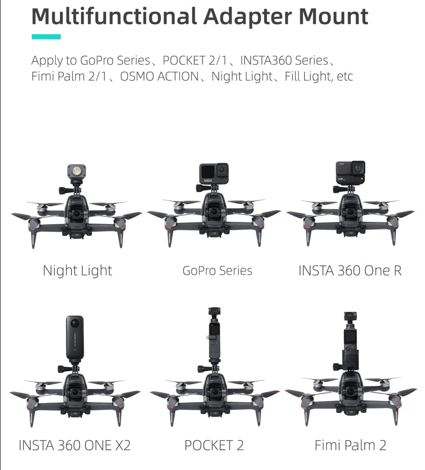 BTG DJI FPV Drone Action Camera Mount Holder for DJI Action 5 4 3 2/Pocket 3 2 /GoPro Series/Fimi Palm 2 / Insta360 X3 Go 3S ONE X2 R/Night Light/Fill Light Sport Camera Mount Extensions