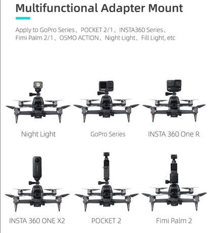 BTG DJI FPV Drone Action Camera Mount Holder for DJI Action 5 4 3 2/Pocket 3 2 /GoPro Series/Fimi Palm 2 / Insta360 X3 Go 3S ONE X2 R/Night Light/Fill Light Sport Camera Mount Extensions