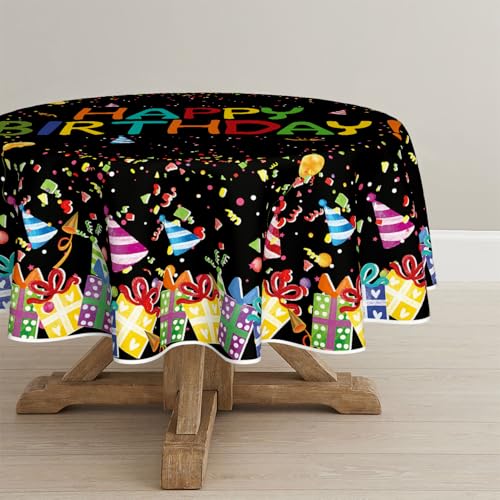 Horaldaily Black Birthday Tablecloth, 60x60 Inch Round - color: Black, size: 60" (Round)