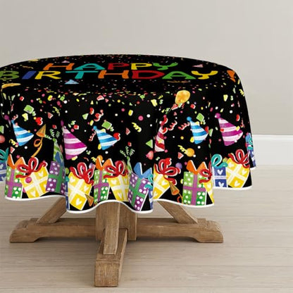 Horaldaily Black Birthday Tablecloth, 60x60 Inch Round - color: Black, size: 60" (Round)